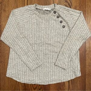 Lush Cream Black Ribbed Sweater Super Soft Button Neck Size Large